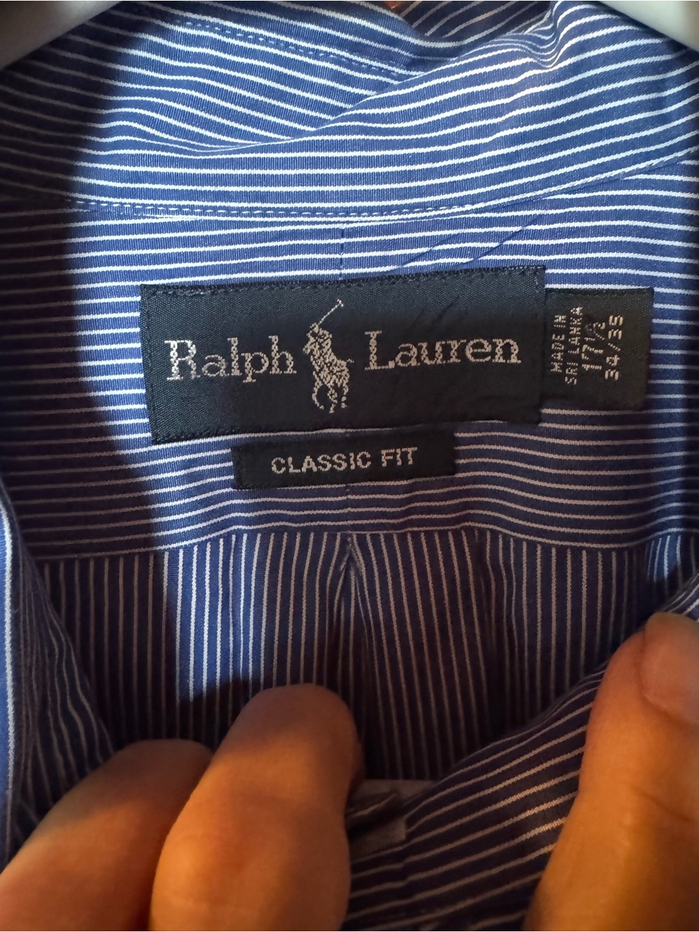 Polo Ralph Blue Cotton Striped Stretch Poplin Button-Down Shirt - Size Large - Picture 6 of 11